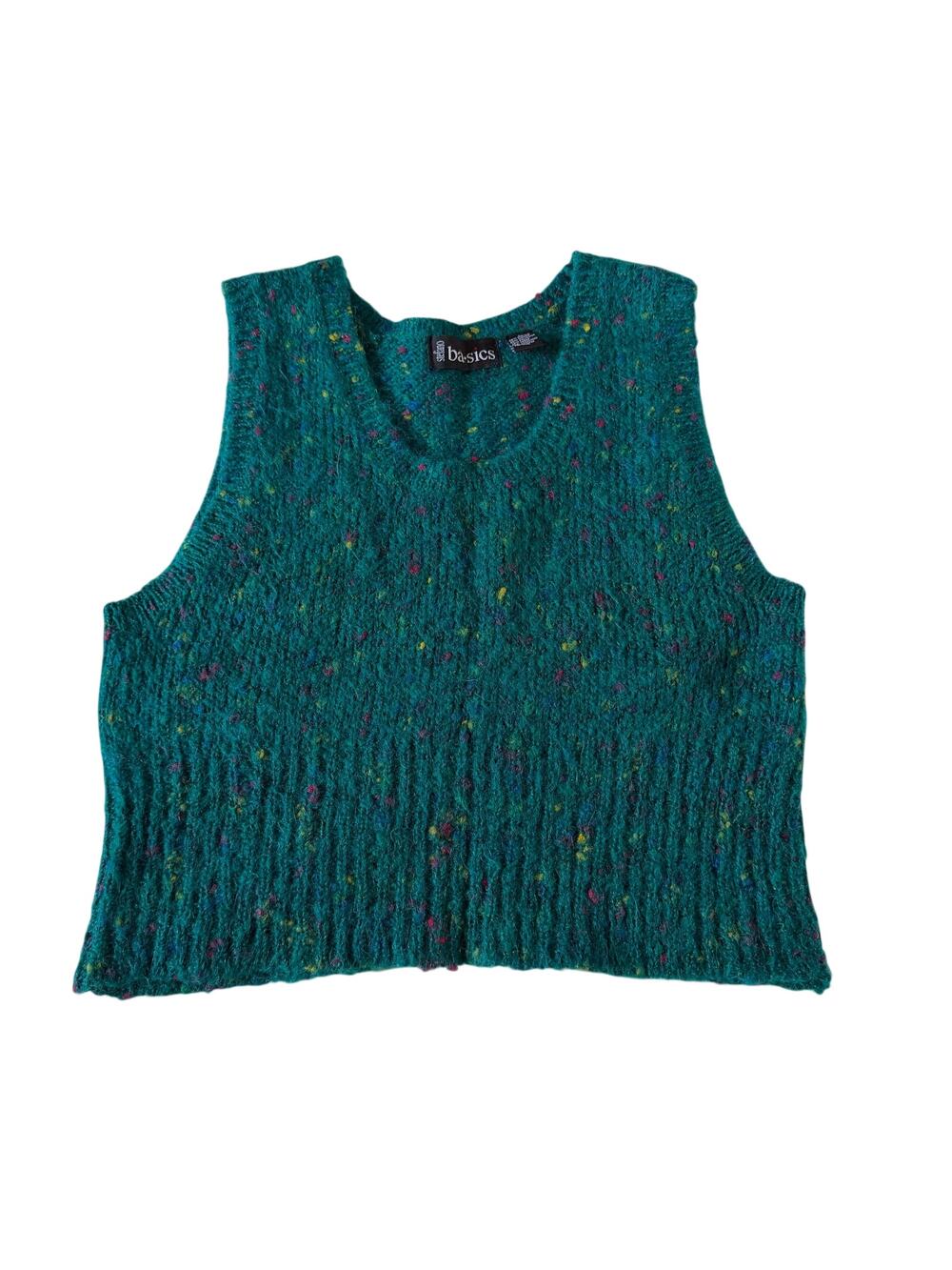 Vtg Y2K 2000s Teal Mohair Blend Knit Sweater Vest Wmns L Cottagecore Twee